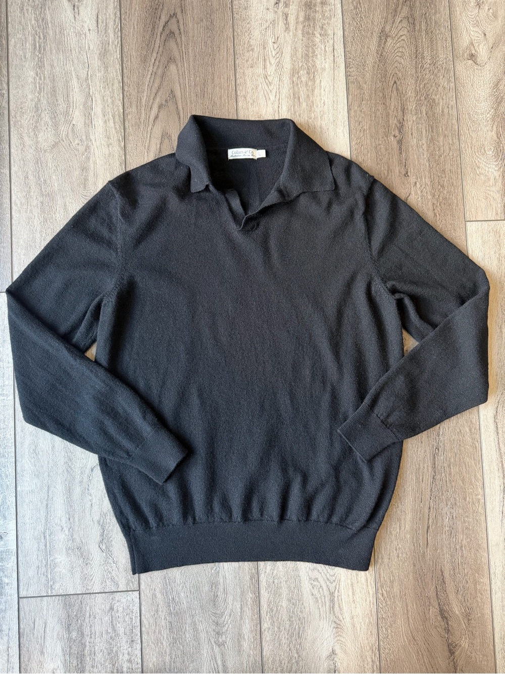 Collars & Co Classic Preppy Black Collared 100% Merino Wool Sweater